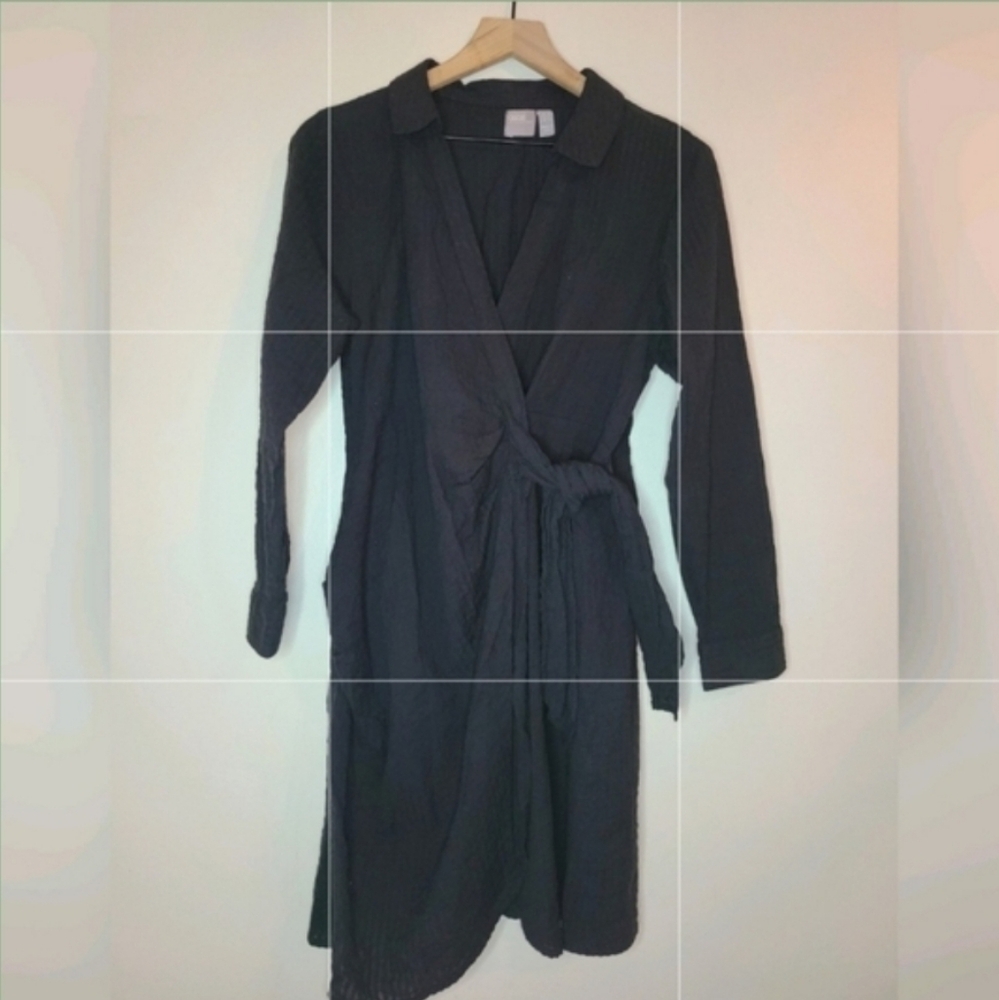 ASOS black cotton wrap front mini shirt dress, sz 10